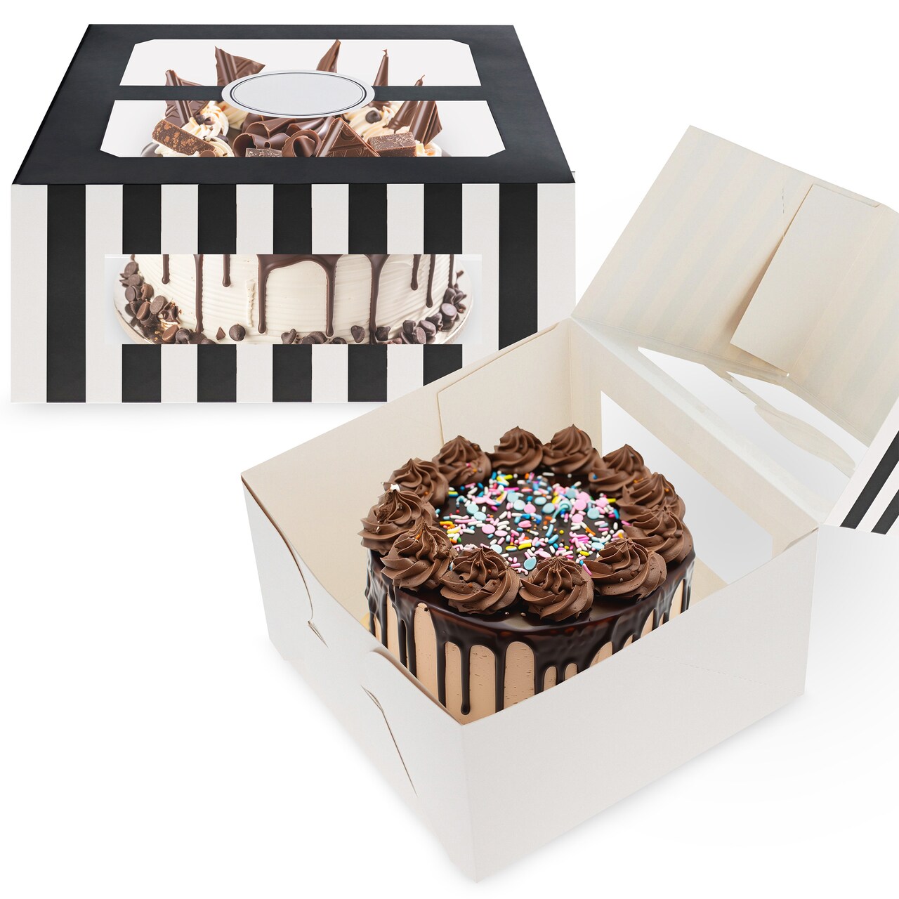 Spec101 Cake Box 10pk - Striped Black or Pink Cake Boxes for Bakery Pastries